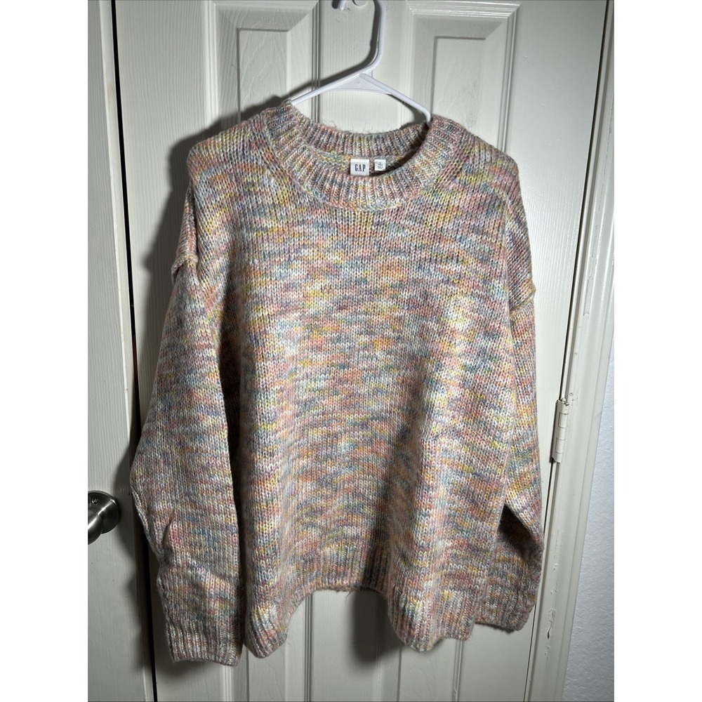 Gap Women's Pullover Crew Neck Relaxed Knit Sweater Size L Tall Pink Pastel SOFT
